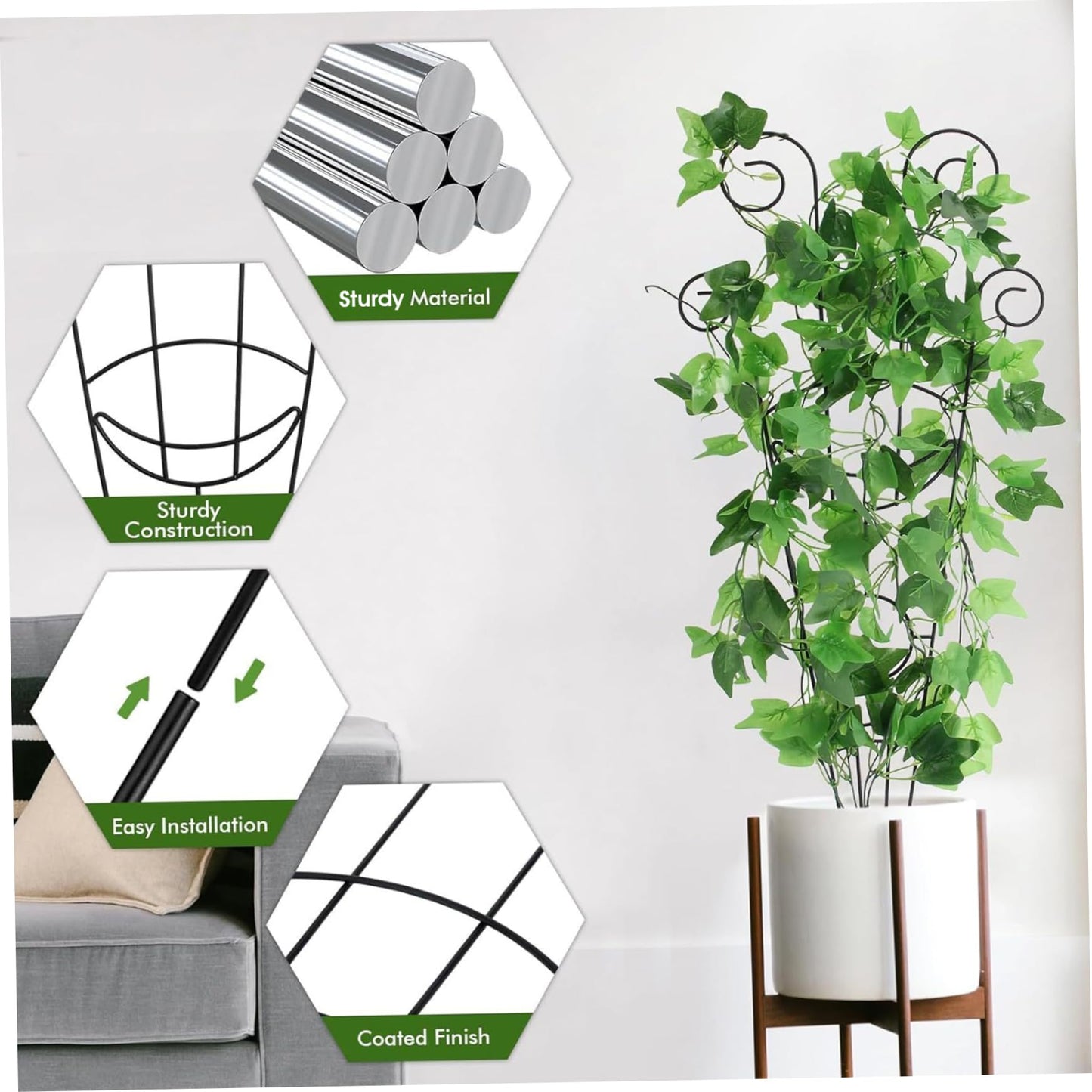Trellis for Climbing Plants Indoor, 2 Pack Black Metal Trellis for Potted Plants, Adjustable Indoor Plant Support Monstera, Pothos, Ivy (32.7 Inch Tall) for Climbing