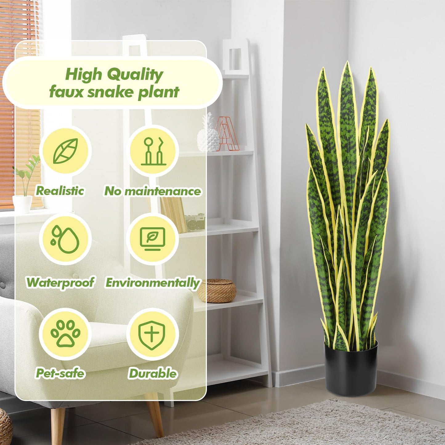 Crowye 4 Pack 3.15 Ft Tall Artificial Snake Plant Faux Sansevieria Plant Large Fake Snake Bulk in Pot for Home Office Housewarming Gift