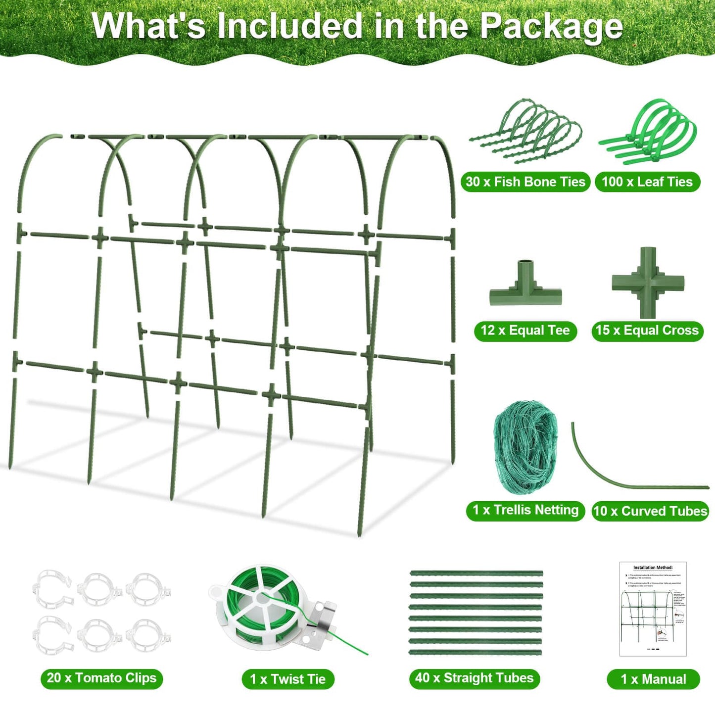 Cludoo Cucumber Trellis for Raised Bed Garden, U-Shape Arch Trellis for Climbing Plants Outdoor, Metal Vegetables Trellis with Netting, Garden Trellis for Cucumber Plants Sweet Pea Bean Grape