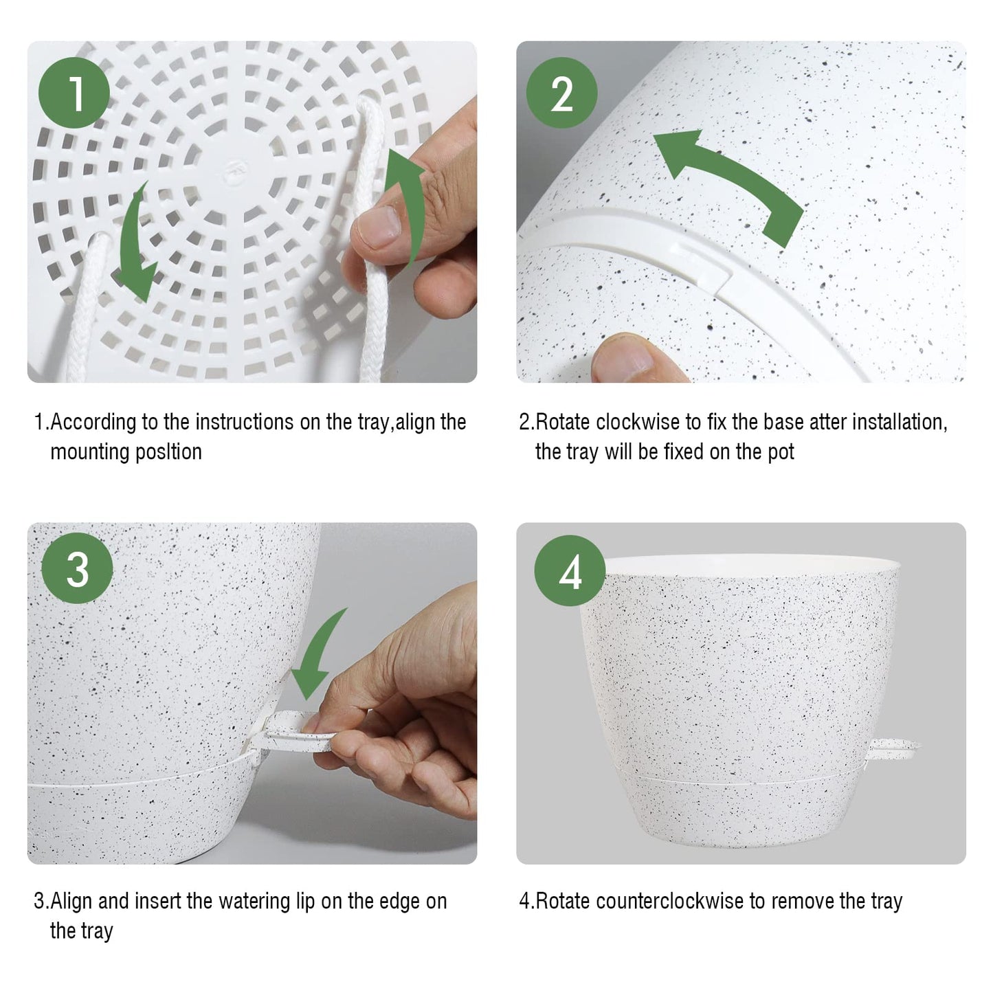 UOUZ 12inch 2Pack Large Self Watering Planters, Plastic Plant Pots with 60oZ Removable Deep Reservoir and Multi Mesh Drainage Holes for Indoor Outdoor Garden Plants and Flowers, White Speckles