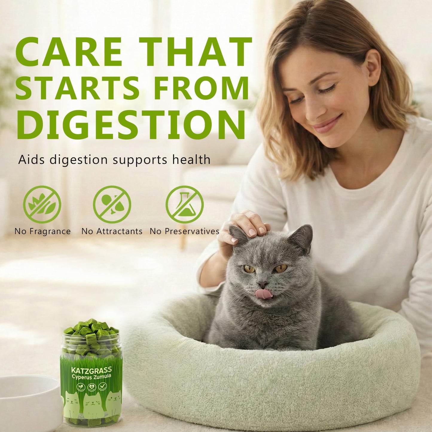Prettypum Cat Grass Treats for Indoor Cats - Freeze Dried Cat Grass Crunchy Snacks for Hairball Control and Digestive Support - Natural Kitty Grass Supplement - 4.23 oz