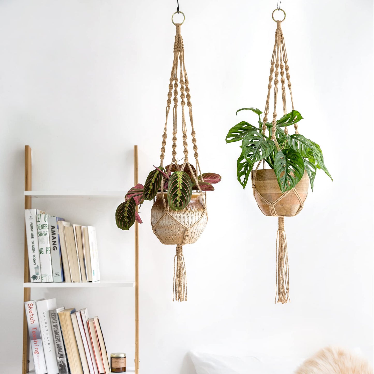 Mkono Set of 5 Macrame Plant Hangers Indoor 4 Different Size Hanging Planter Basket Flower Pot Holder 40"/35"/29"/23", Brown