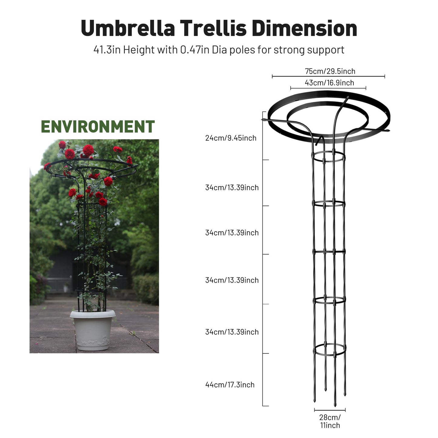 OnlyGarden Garden Trellis for Climbing Plants Outdoor, 6.9FT Tall Metal Obelisk Trellis, 82.7" Umbrella Trellis for Potted Plants, Mushroom Top Trellises for Vines, Rose, Clematis, Pea, Bean, Tomato