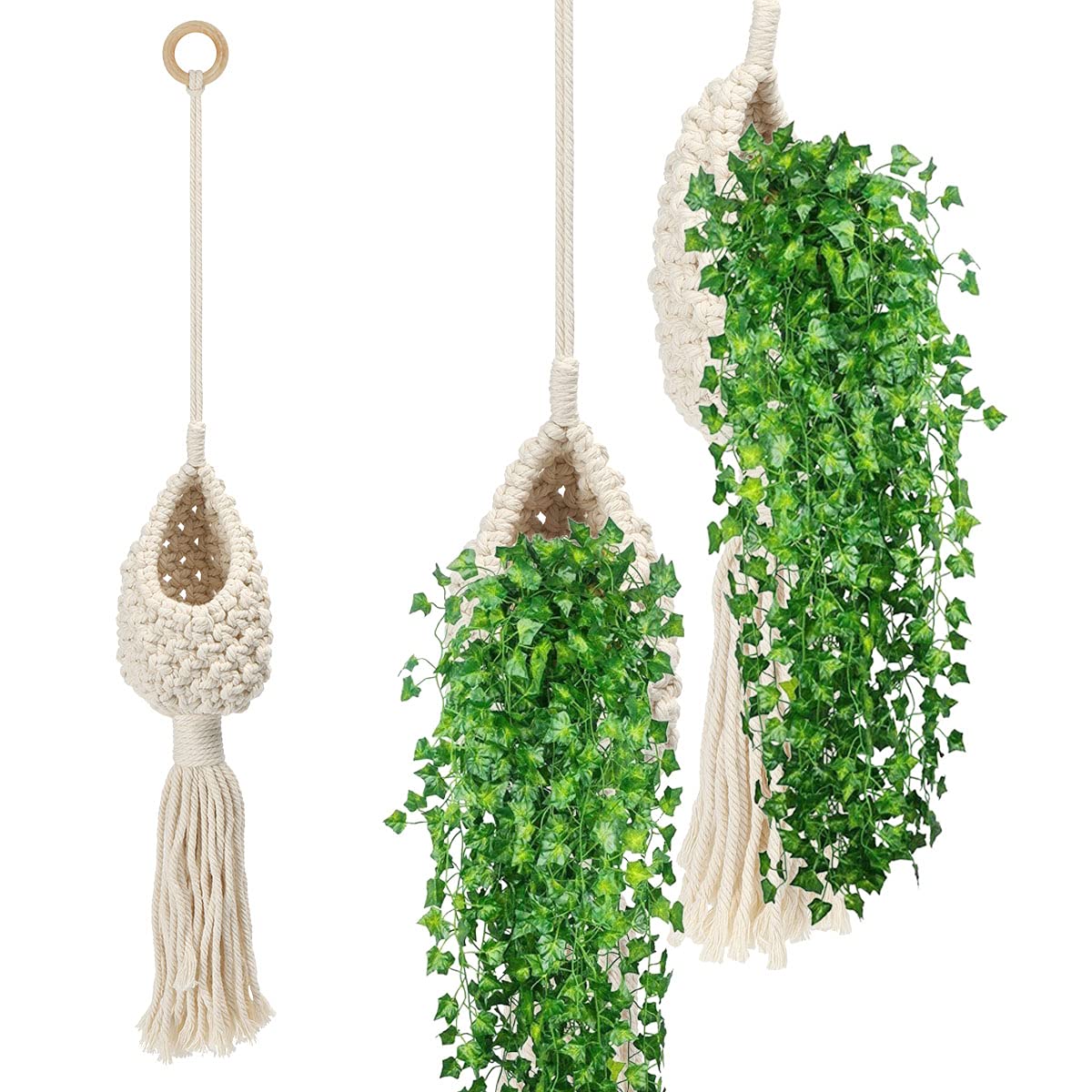 Spencer 2 Pack Macrame Plant Hanger - Hanging Planters Handmade Hanging Plant Holder Cotton Rope, Decorative Flower Pot Holder for Real & Fake Hanging Plants Indoor Outdoor Boho Home Decor