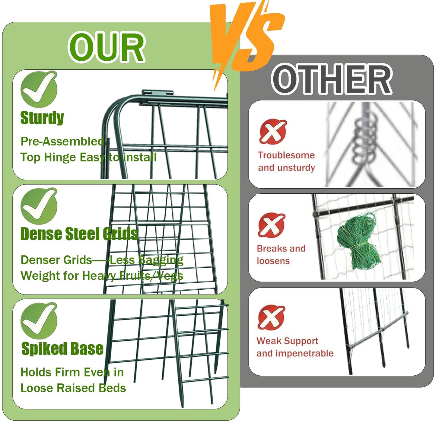 Heavy Duty 50"x17" Adjustable A-Frame Trellis for Climbing Plants – Rust-Proof Metal Garden Trellis with Dense Grid Design, Perfect for Raised Beds, Tomatoes, Cucumbers & Outdoor Vines (Green, 1 Pcs)