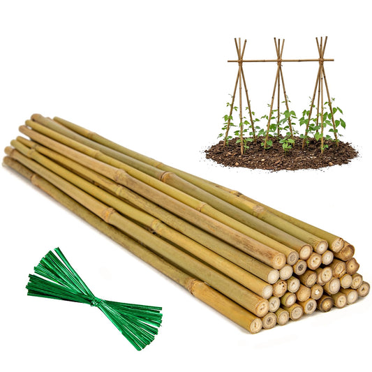 Plant Stakes Natural Bamboo Sticks - 35 Pcs Bamboo Garden Stakes for Plants 4 FT Plant Support Sticks with Twist Ties for Tomatoes Beans Flowers Indoor Outdoor Potted Climbing Plants