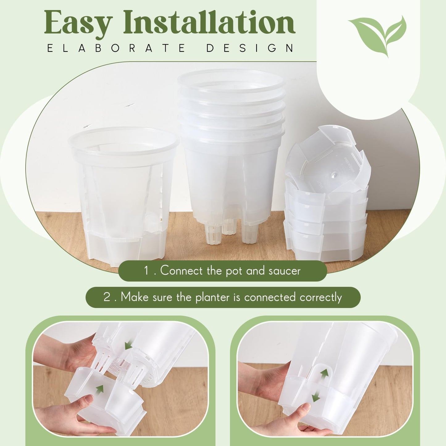 Wonderjune Self Watering Pots for Indoor Plants with Deep Reservoir and High Drainage Holes for Outdoor Plants and Flowers, Bare Root Planter(8.27'',Clear,6 Pcs)