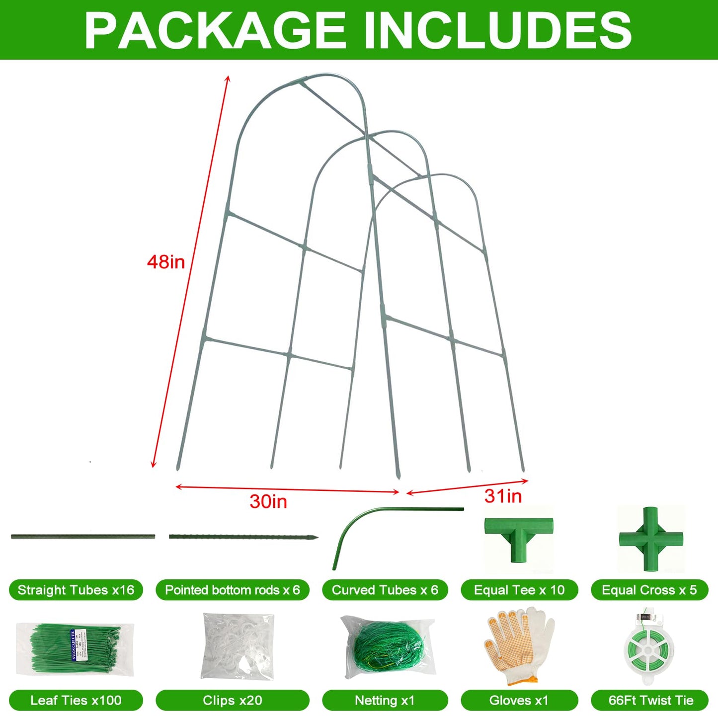 Cucumber Trellis for Raised Beds - Sturdy Arch Trellis for Peas, Beans & Climbing Plants | Outdoor Vegetable Support, Garden Trellis Kit (31" Lx30 Wx48 H)
