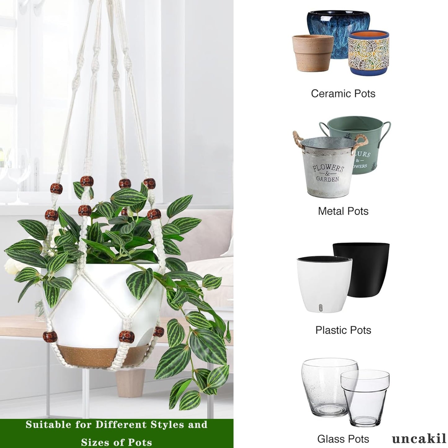 uncakil 43 Inch Macrame Plant Hanger Hanging Planters for Indoor Plants Plant Pots Hangers for Live Plants,Outdoor Garden Home and Boho Wall Home Ceiling Decor,Ivory,2 Sets(Planter Pot Not Included)