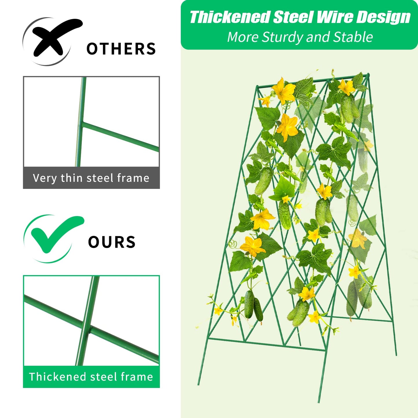 DoCred Cucumber Trellis, 2 Pack Metal Foldable A Frame Garden Trellis for Raised Bed Climbing Plants, Vegetables, Includes Plant Support Clips, Twist Ties, Plastic Ties, A Frame Trellis, Green