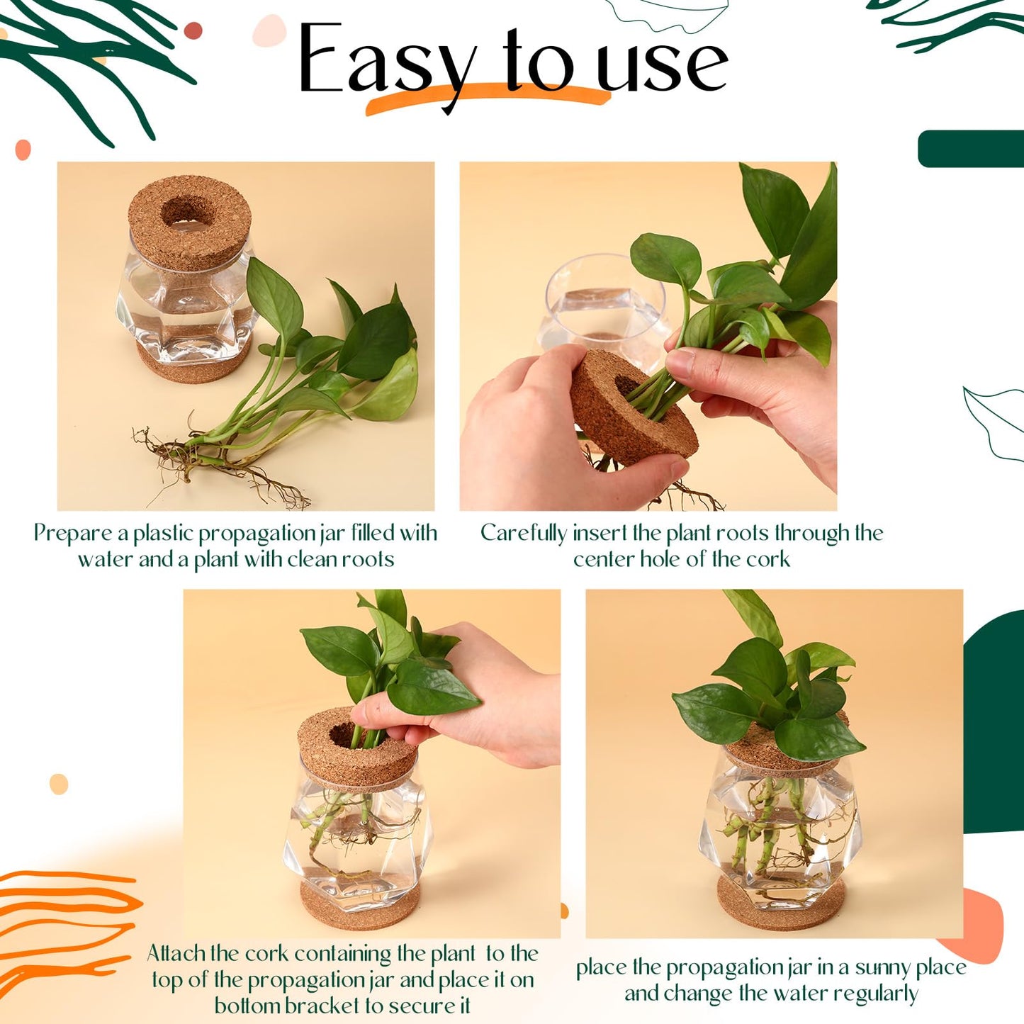 Baderke 24 Packs Plastic Desktop Plant Terrariums Propagation Planter Tabletop Planting Vase with Lid and Cork Plant Coasters for Growing Hydroponic Home Office Table Decoration (Diamond Style)