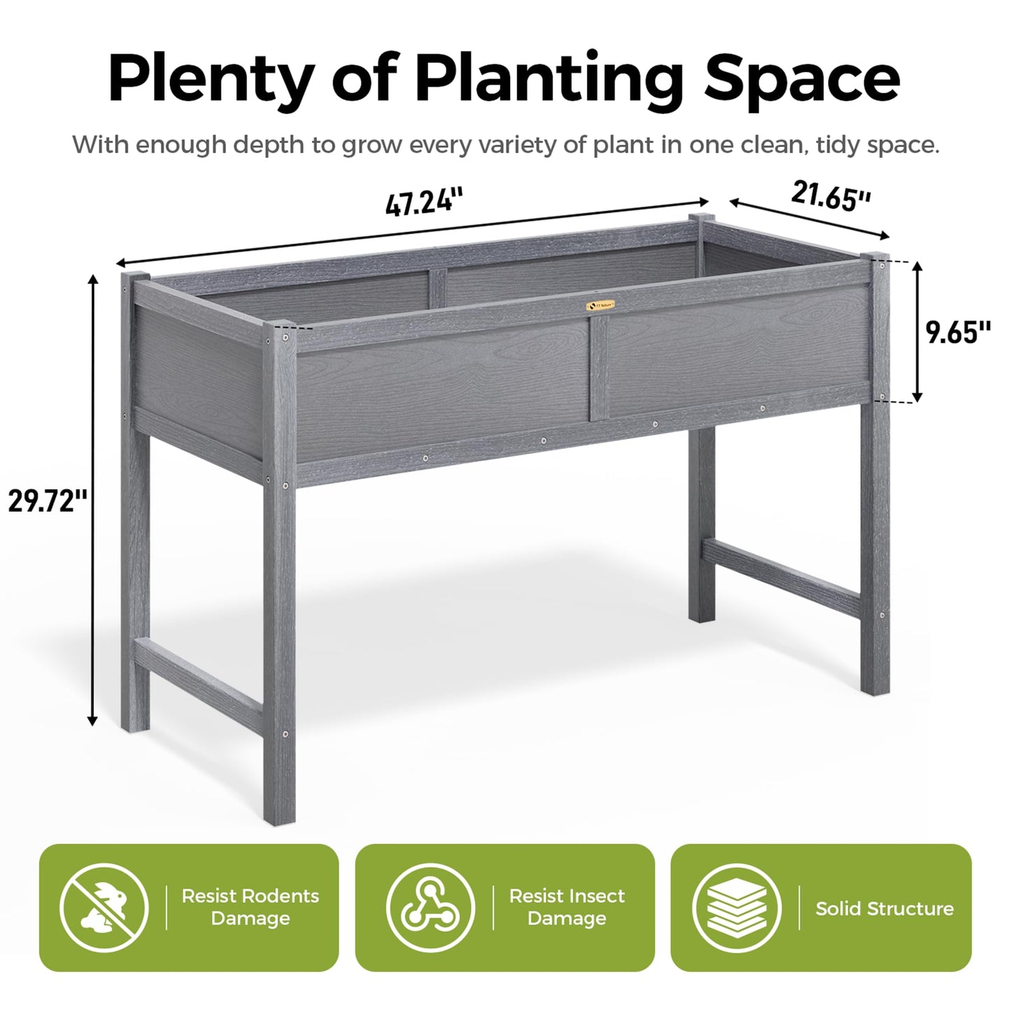 TT Nature HDPE Raised Garden Bed with Legs, 47x22x30 inch Outdoor Elevated Planter Box for Vegetables, Herbs & Flowers, Weather-Resistant Raised Garden Beds for Patio, Balcony & Backyard Gardening