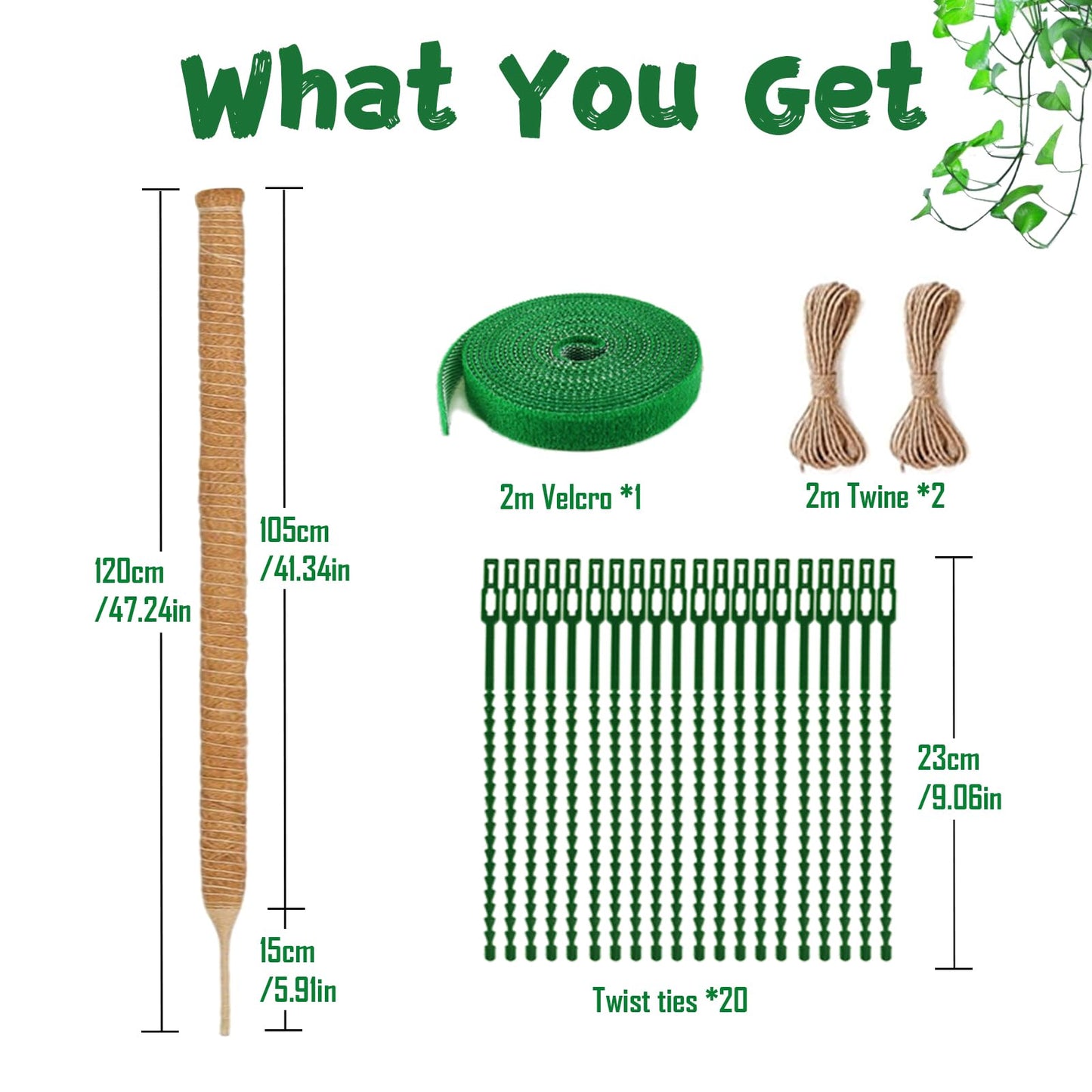 1 Pack 47.24 Inch Bendable Moss Pole for Monstera,120cm Plant Support Moss Sticks Stakes for Climbing Indoor Plants, Pothos & Philodendron - Coir/Coco Plant Trellis for Potted Climbers & Houseplants