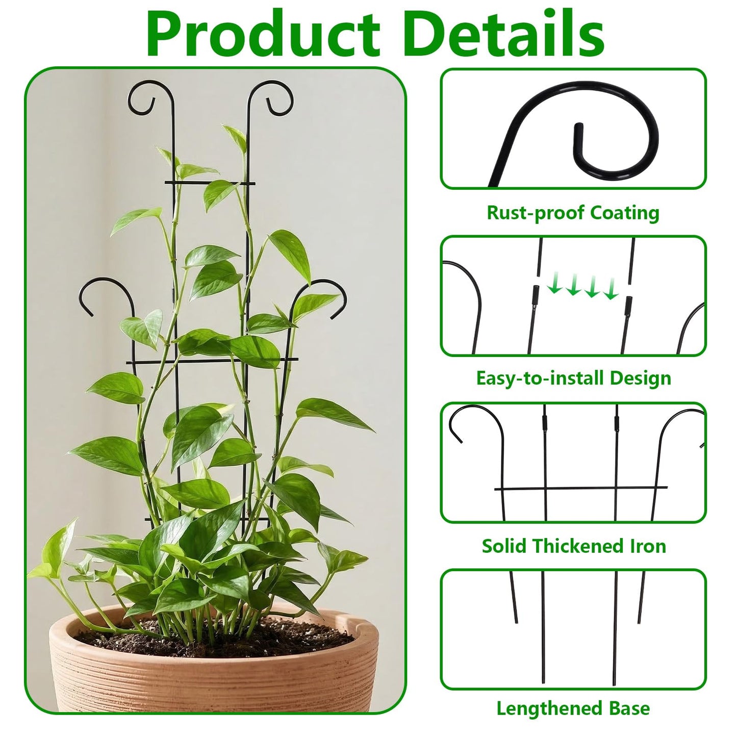FgTnYh 2pcs Plant Trellis Vine Plant Support Assembled and Rustproof for Pothos Hoya Ivy Monstera Flower for Garden Potted Plant Indoor Outdoor 24.7inch