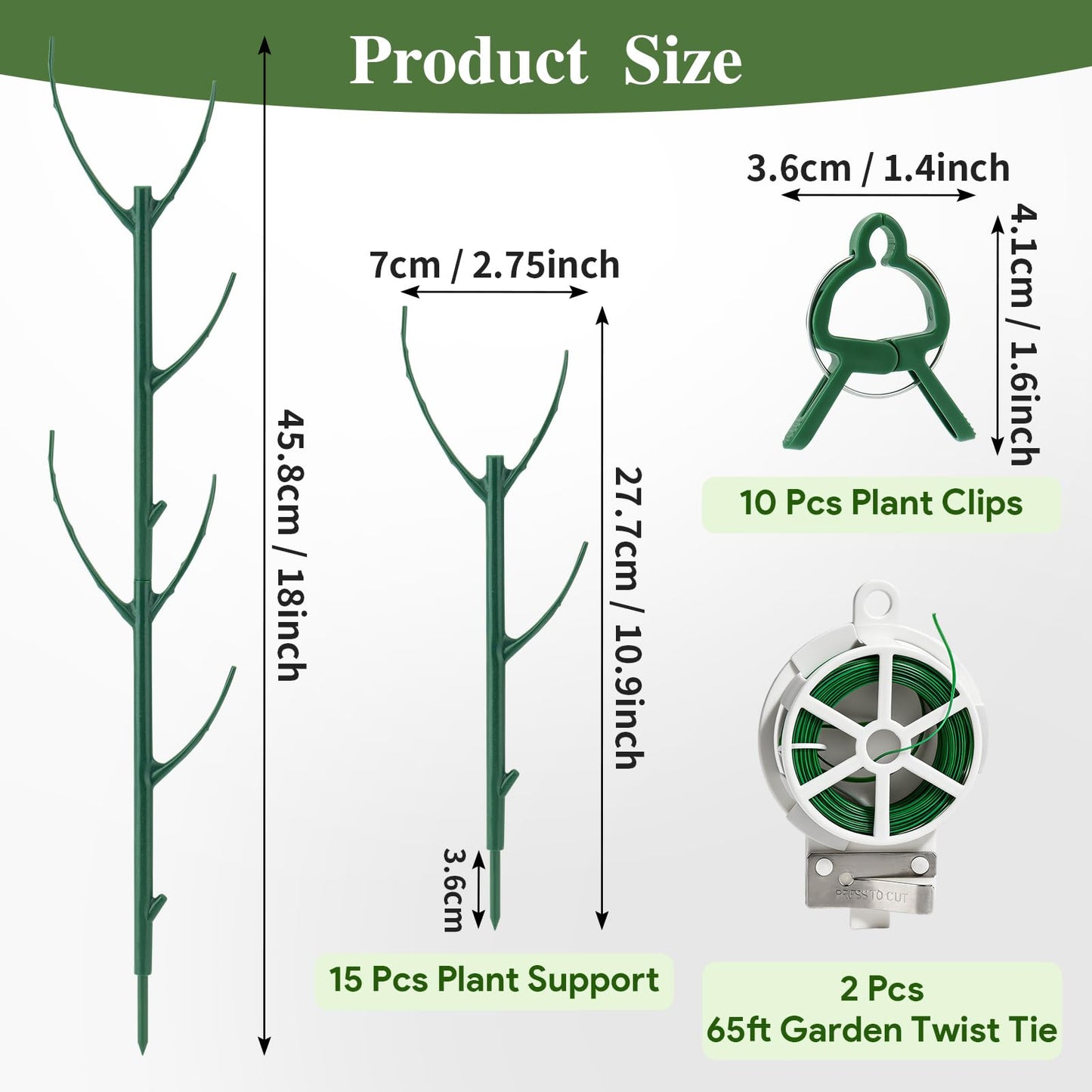 15 Packs Stackable Monstera Plant Support, 11 inch Plant Stakes with 131ft Garden Twist Tie & 10 Plant Clips for Indoor and Outdoor Plants Use Garden Trellis for Climbing and Potted Plants