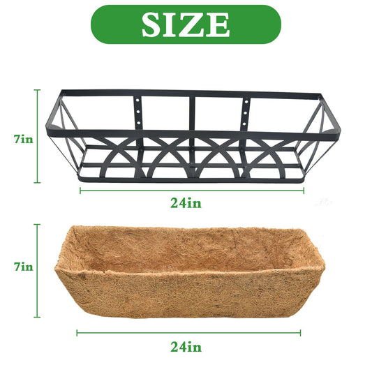 XXFBJNMD 2 Pack 24 Inch Window Box Deck Railing Planter with Coco Liner Fence Balcony Patio Long Window Flower Box Deck Railings Hanging Horse Trough Balcony Garden Rail for Outdoor Garden Fence Lawn