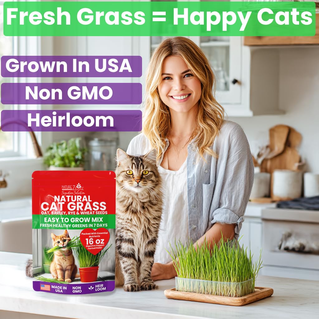 NatureZ Edge Premium Cat Grass Seeds for Indoor Cats, Non GMO - 1 lb Oat, Wheat, Barley & Rye Grass for Indoor Cats, Cat Plant, Kitty Lawn, Pet Grass, Hierba para Gatos, Made in USA
