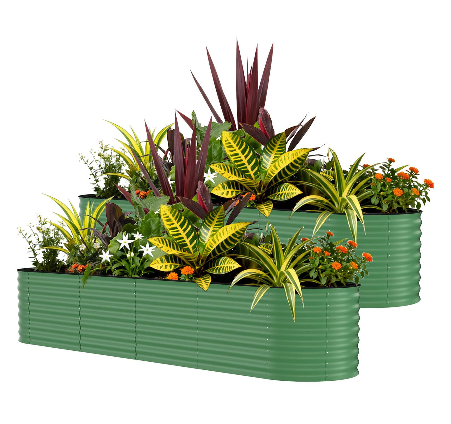Garvee 2 Pack 8x2x2ft Galvanized Raised Garden Bed Kit, Oval Metal Planter Boxes with Anti-Cut Safety Edges, Rust-Resistant Deep Root Planters for Outdoor Vegetables, Flowers, Herbs, Green