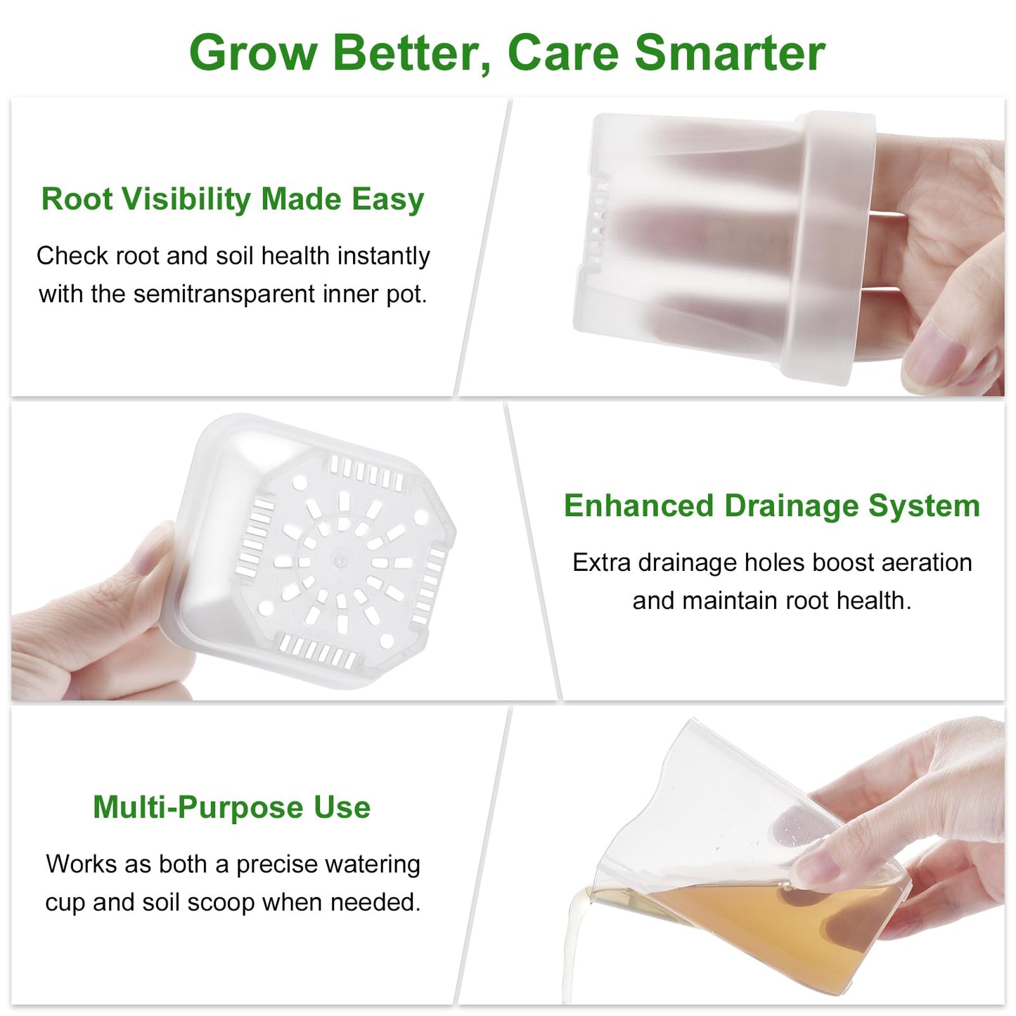 6PCS Mini Self Watering Pots for Indoor Plants - 2" Small Clear Planter with Wicks & Water Level Indicator, Plastic Automatic-Watering Pot for African Violet, Succulent, Alocasia, Hoya, Plant Label