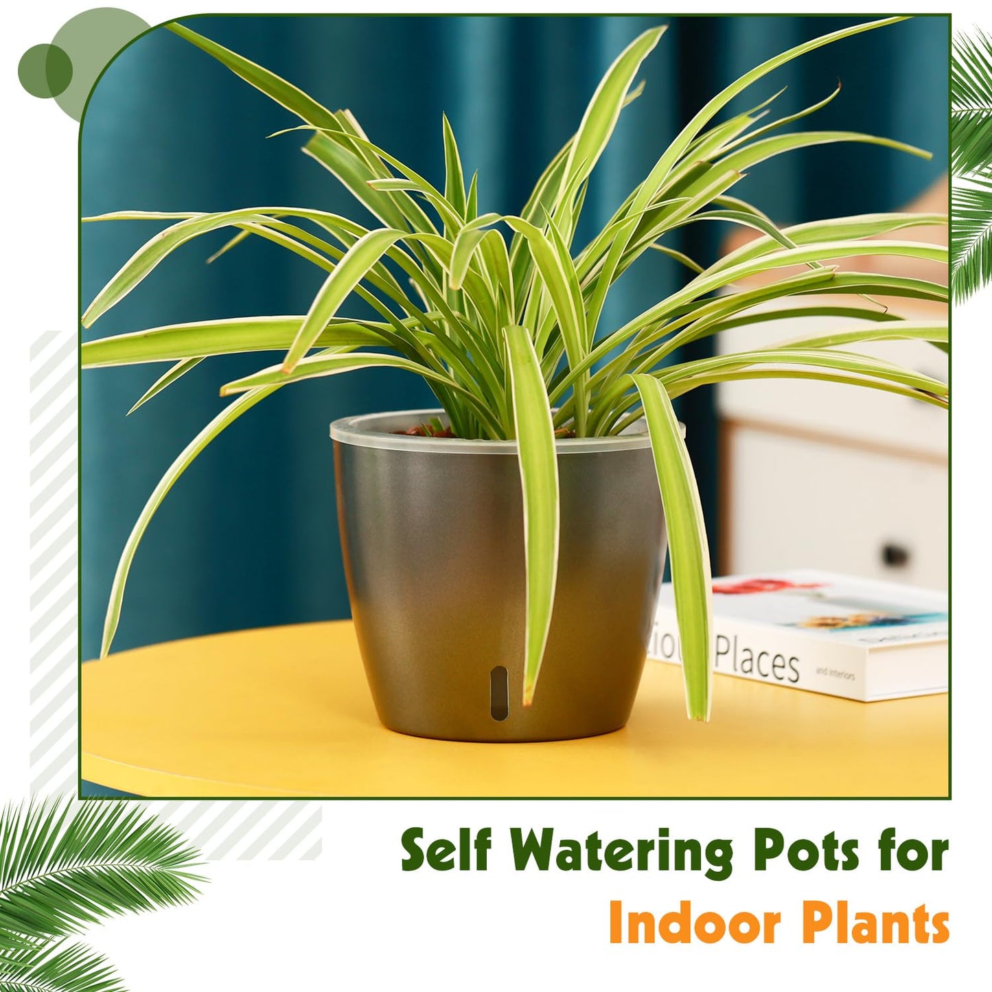 KvyusFlourish Self Watering Pots for Indoor Plants, 6-Pack 5'' Self Watering Planter with Drainage Holes, Small African Violet Pots with Water Indicator, Clear Wick Orchid Pot, Grey Gold