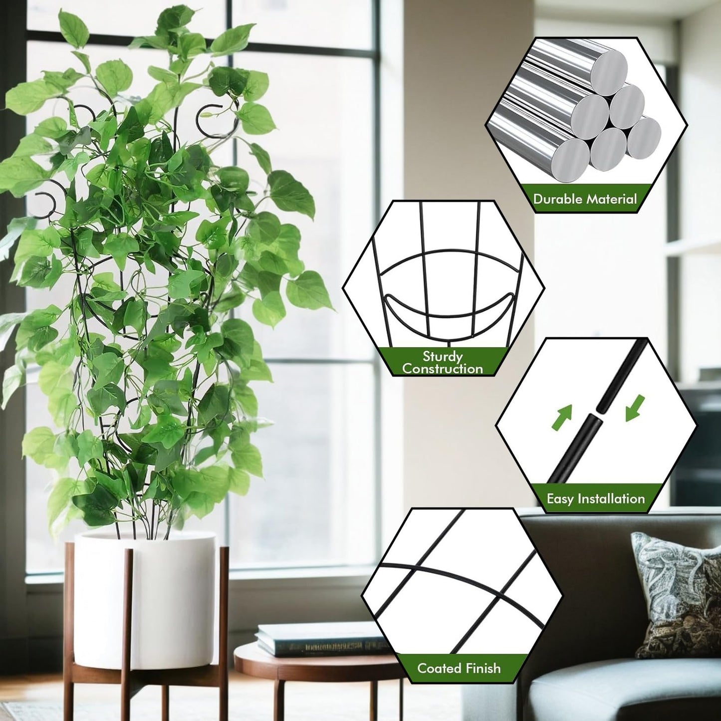 ZHDOKA 30in Tall Metal Plant Trellis, 2pcs Iron Potted Plants Trellis Black Metal Climbing Plants Trellis Indoor Garden Plants Trellis for Vine Ivy Flower Plant Support