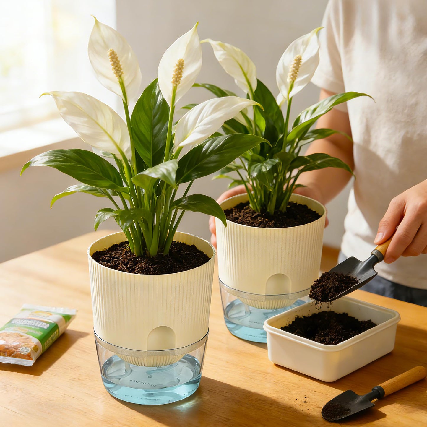 Samhe Self Watering Pots for Indoor Plants, 4 Pack 5.7 Inch Flower Pots with Deep Reservoir & Drainage Holes, Yellow Purple Plastic Planters with Water Level Window for Succulents Orchids