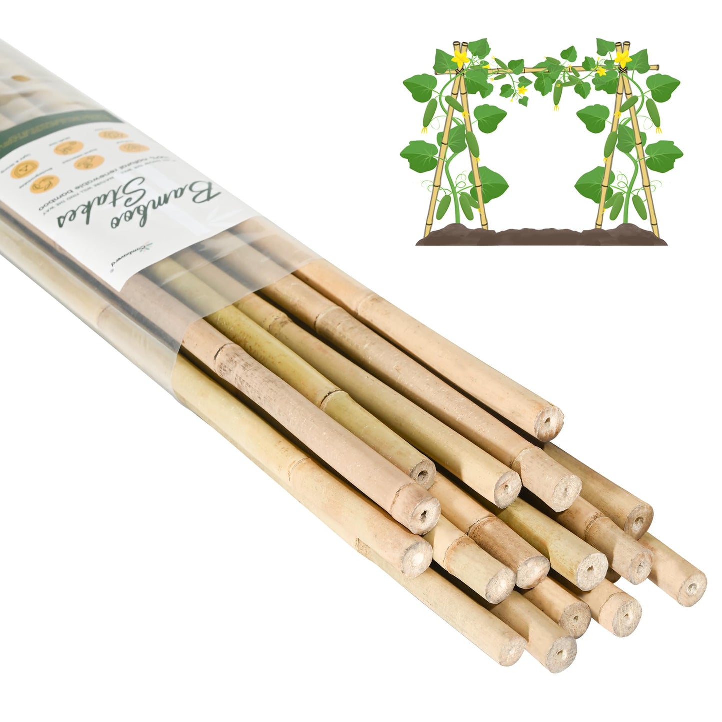 Cambaverd Bamboo Stakes 7 Feet, Natural Plant Stakes for Tomatoes, Climbing Plants Support, Tall Garden Stake - 15 Pack Bamboo Poles