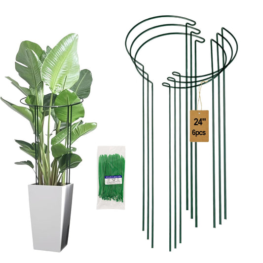 Tiuire 24in Tall Heavy-Duty Plant Support Stakes, 6 Pack Adjustable Peony Cages & Supports for Outdoor Plants, Large Garden Plant Stakes for Peony, Tomato