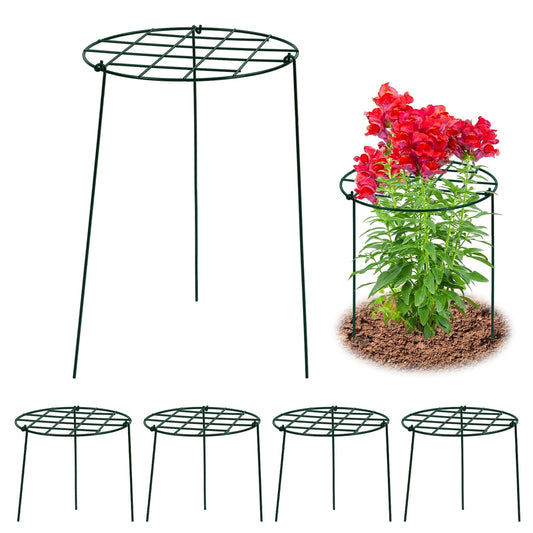 Sunnychicc 4 Pack Round Peony Cages and Supports 12 x 16 Inches (D x H) Grow Through Grid Plant Brace Plant Support Stake Heavy Duty Metal Flower Support Rings for Rose Tomato Hydrangea Strawberry