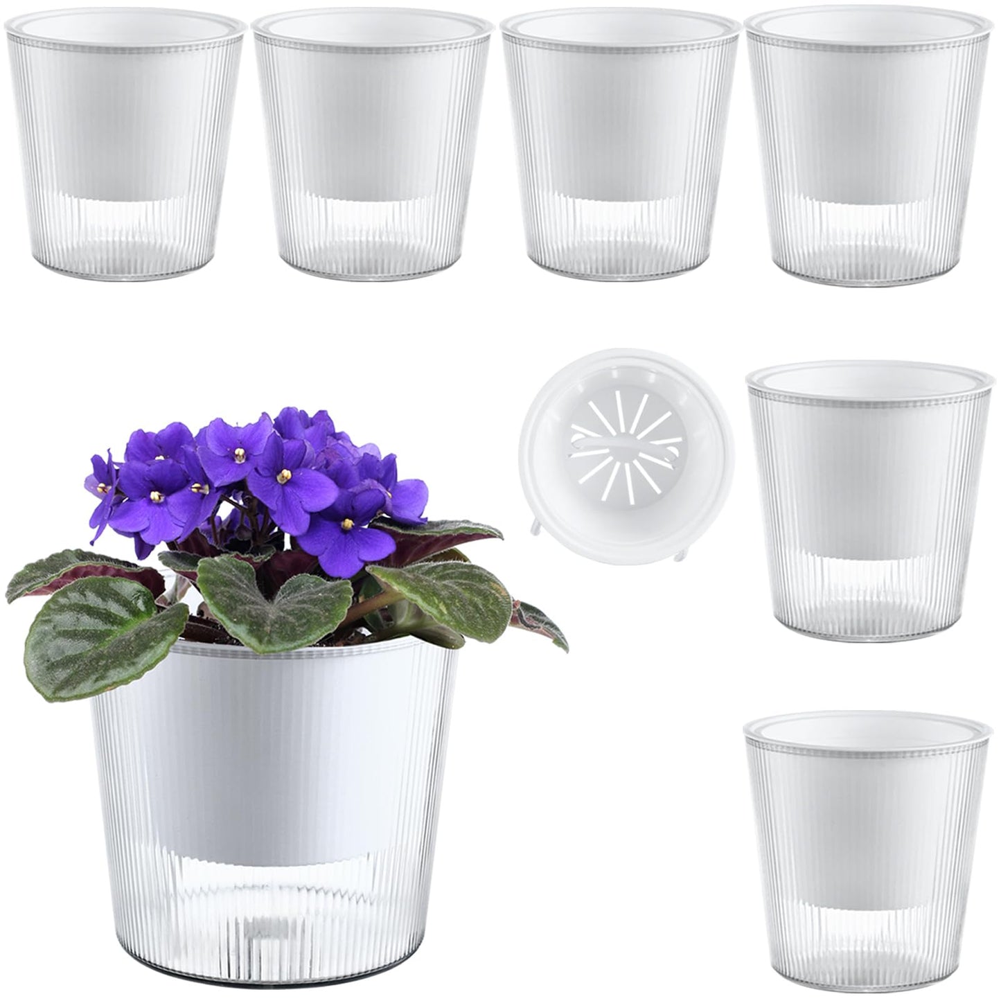 6-Pack 4.5 Inch Clear Self-Watering Planters and Pots for Indoor Plants Medium Orchid Plant Pots Plastic Wick Flower Pots, African Violet Pot Set, Home Decor Pot