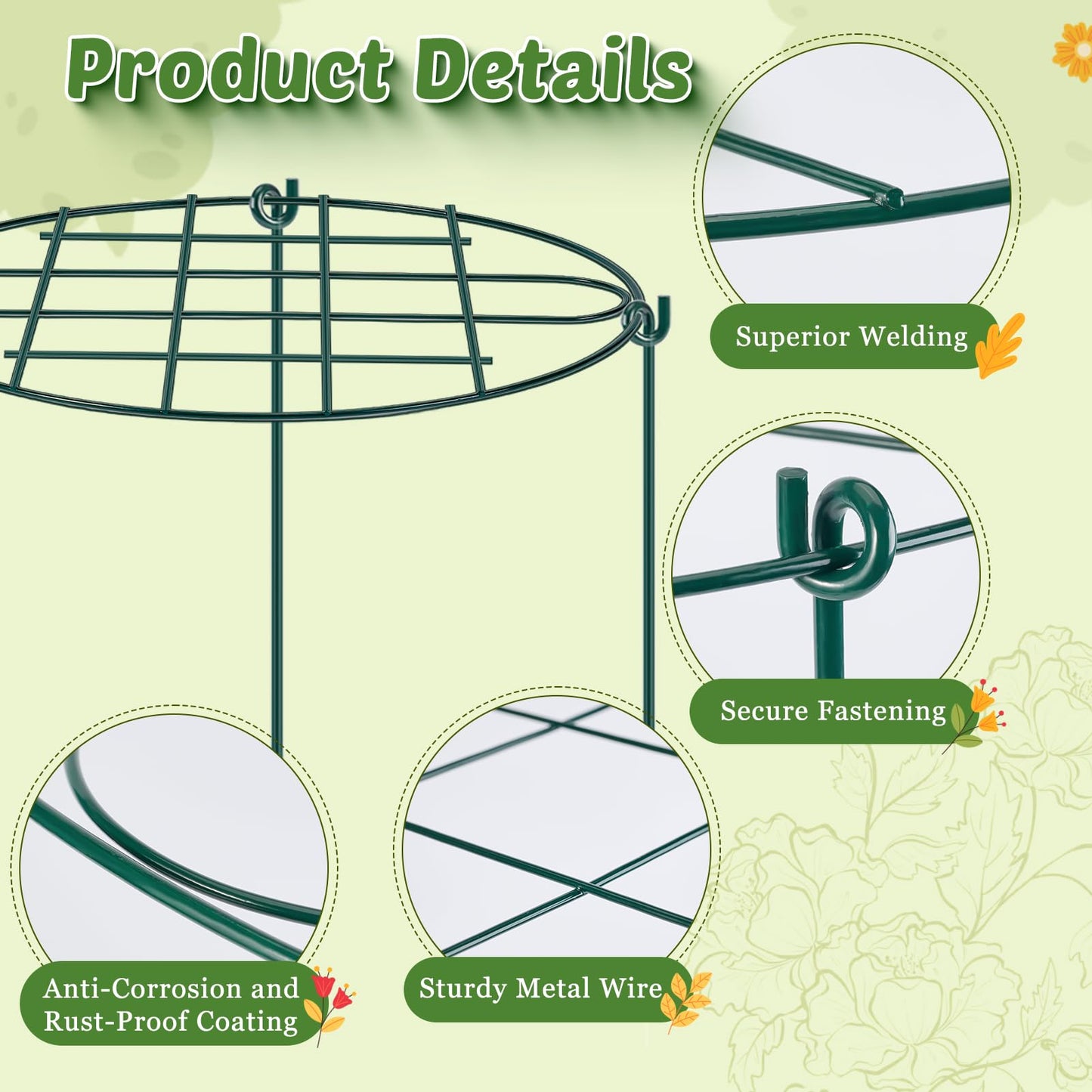 4 Pack 24 x 30 inch Peony Cages and Supports,Metal Grow Through Plant Supports for Outdoor Plants,Flowers Support Rings Top-Heavy Plant Brace Support Hoop for Vegetables,Rose,Tomato,Orchids
