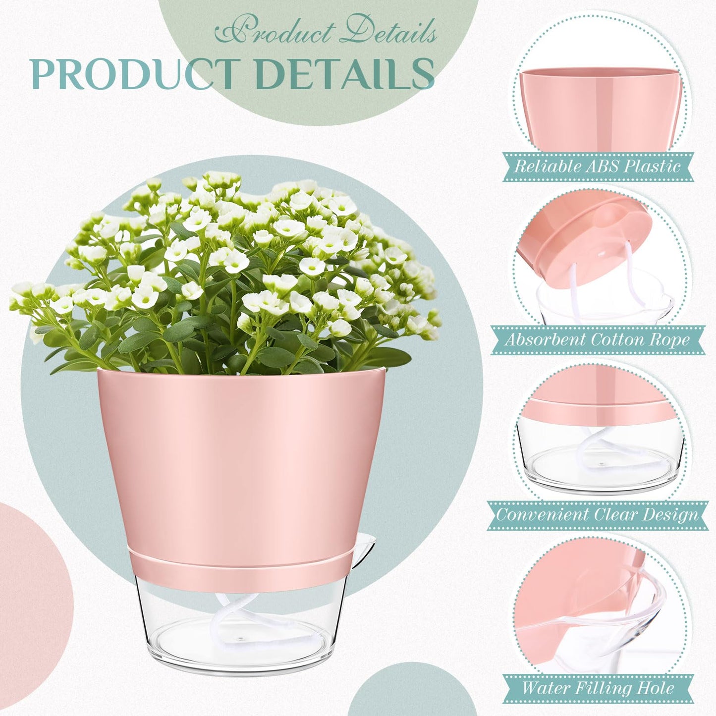 Funnymoom 12 Pack 6 Inch Self Watering Plant Pots Self Watering Planters with with Visual Reservoir and Drainage Hole Plastic Flower Pots for Indoor Plants African Violets Flowers