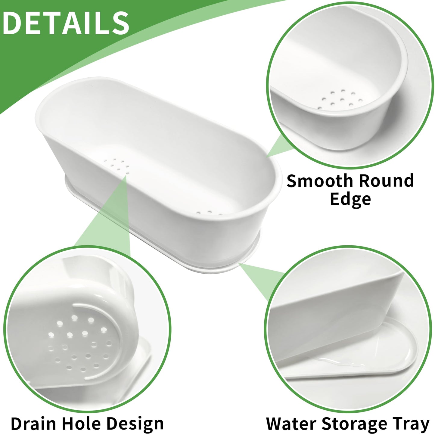 Torfican 5 Set Window Herb Planter Box Rectangular,8.5x3.5 Inch White Plastic Planters with Multiple Drainage Holes and Trays,Indoor Succulent Cactus Mint Flower Pot for Windowsill,Garden Balcony