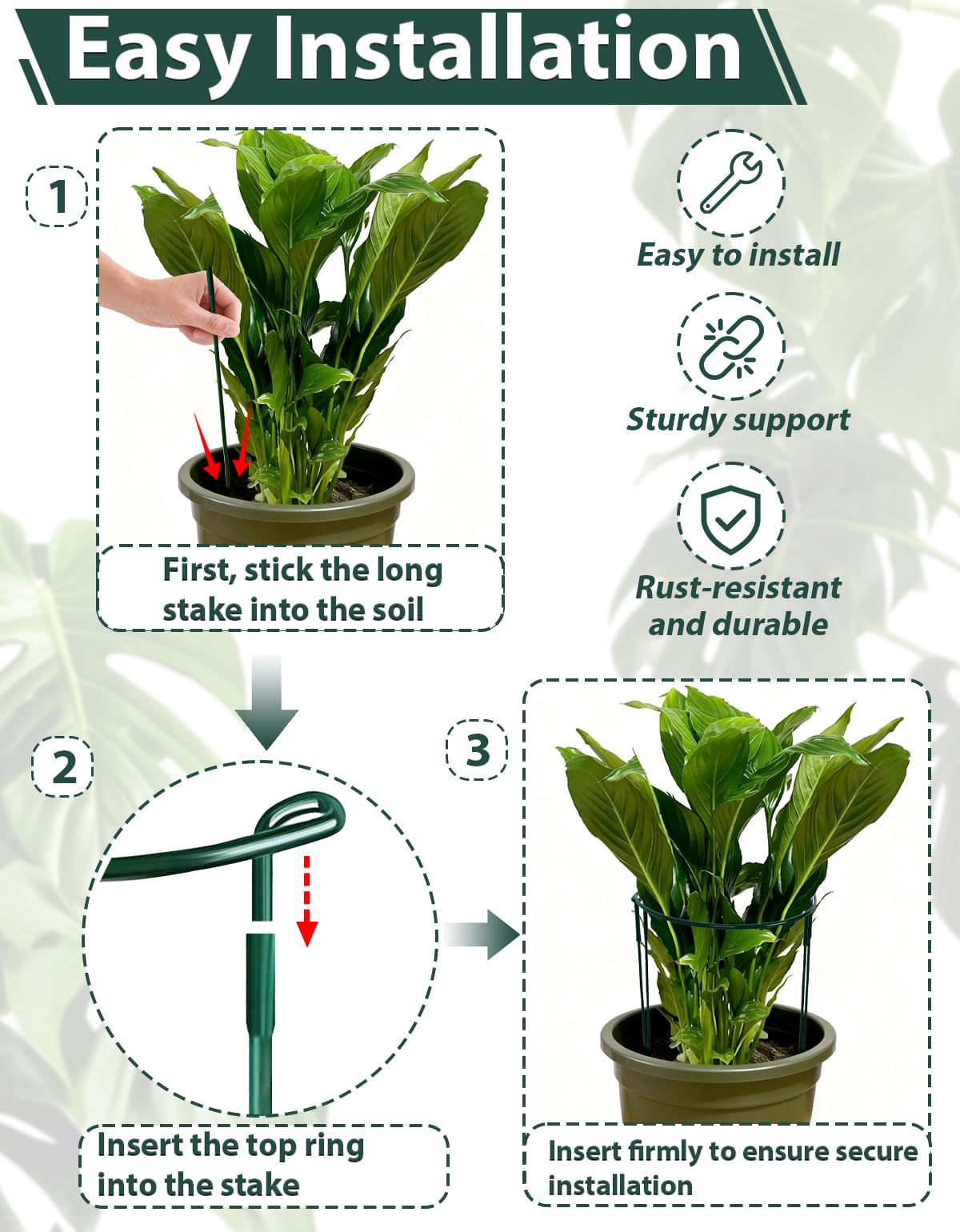 6 Pack Plant Support Stakes, Half Round Metal Peony Cages and Support, 10" W x 16" H Metal Sturdy Garden Plant Support Ring Cage for Potted Plant,Snake,Hydrangea,Monstera,Rose Bush