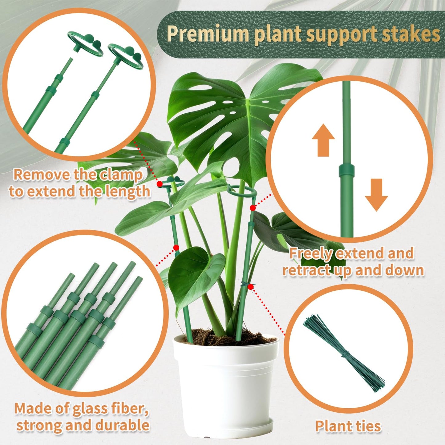 Telescoping Plant Stakes,7Pcs 14.3In to 25In Adjustable Monstera Plant Support Orchid Sticks with Clips, Plant Sticks Support Tall for Monstera,Orchids,Tomatoes,Vines & Indoor Outdoor Plants