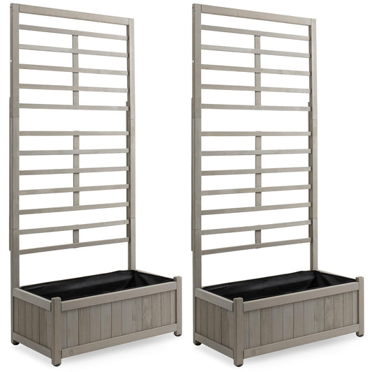 Casafield Set of Two Wooden Climbing Planter Boxes - Raised Garden Beds with Trellis Plant Stand for Outdoor