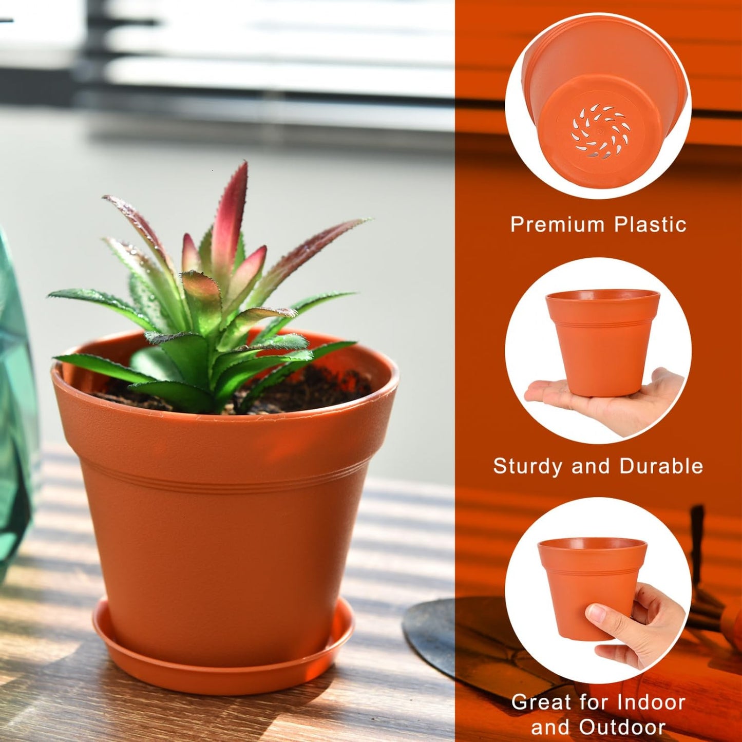 June Fox 60 Pack Small Plant Pots Indoor 4 Inch Plastic Planter with Drainage Holes and Saucers Premium Terracotta Pots Bulk for Succulent, African Violets, Flowers, Seed Starting