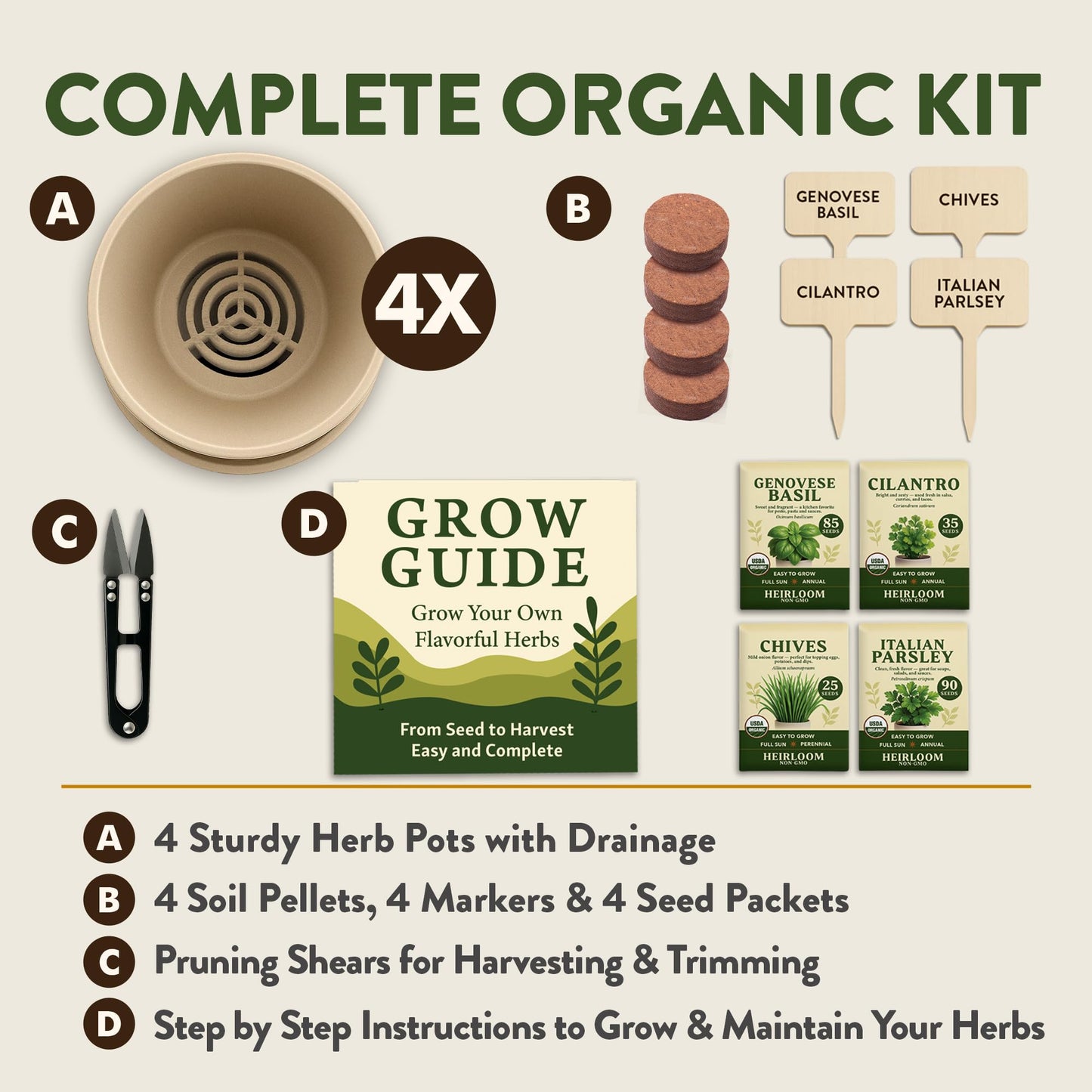 HOME GROWN Indoor Organic Herb Garden Kit, Unique Valentines Day Gift for Adults, Men, & Women,Grow 4 Herb Seeds for Kitchen Window Garden,Beginner DIY Hobby Gardening Gift for Plant Lovers, Mom & Dad