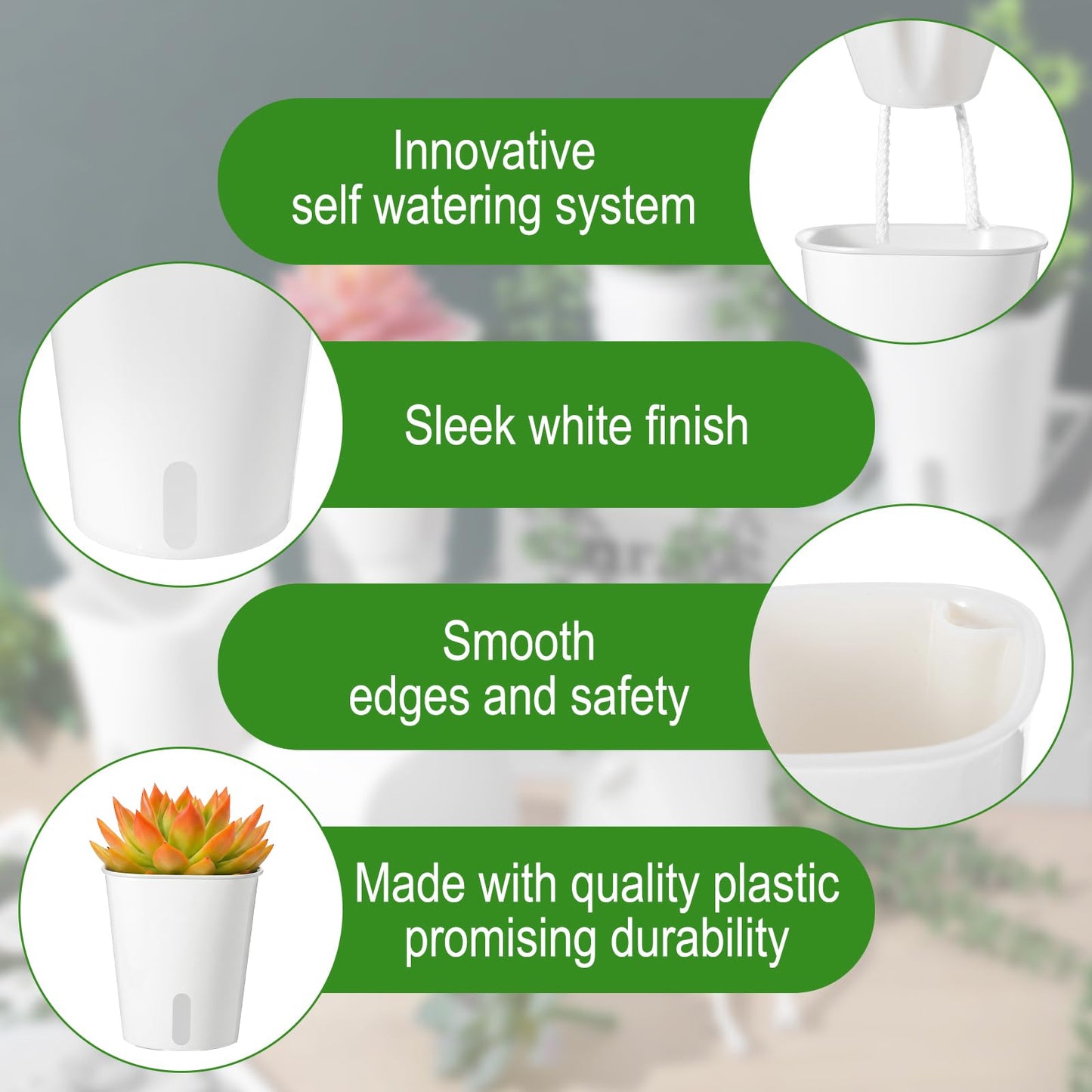 PercyEffie 20 Pack 3 Inch Self Watering Pots for Indoor Plants Small White Plastic Planter Garden Hydroponic Flower Pots with Level Indicator Vents for House Plants, Flowers Violets Ocean Spider Plant
