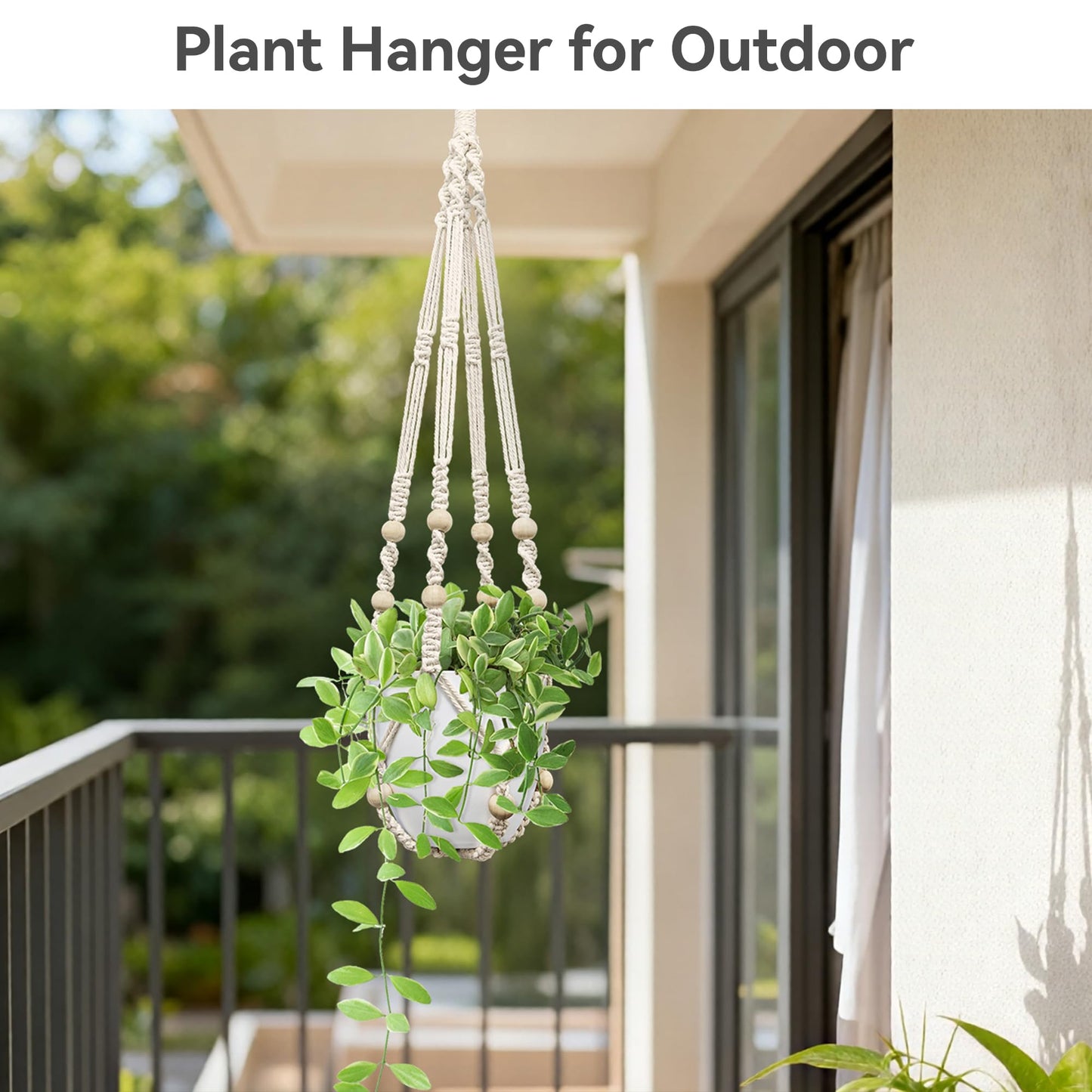USLAI Macrame Plant Hanger Indoor Outdoor, Fits 4 to 15 Inch Pots, Strong Hanging Planter Holder, Boho Home Decor, 35 Inch, Ivory, Set of 3 (POTS NOT Included)