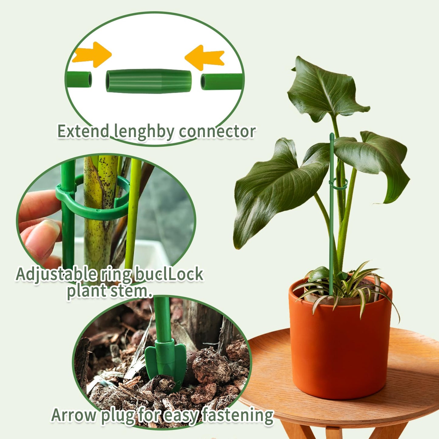 Catephe 20 Pcs Plant Support Stakes, Garden Stakes for Indoor Plants, Tall Adjustable Plant Sticks with 20 Clips and 10 Connectors for Monstera, Tomato, Vine Potted Plants