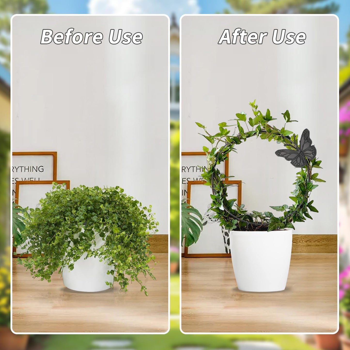 DTOFOOT 3Pack Trellis for Climbing Plants Indoor, Rust-Proof Trellis for Indoor Potted Plants Round Circle Trellis with Butterfly Houseplant Metal Wire Trellis for Vine Ivy Flower Plant Support