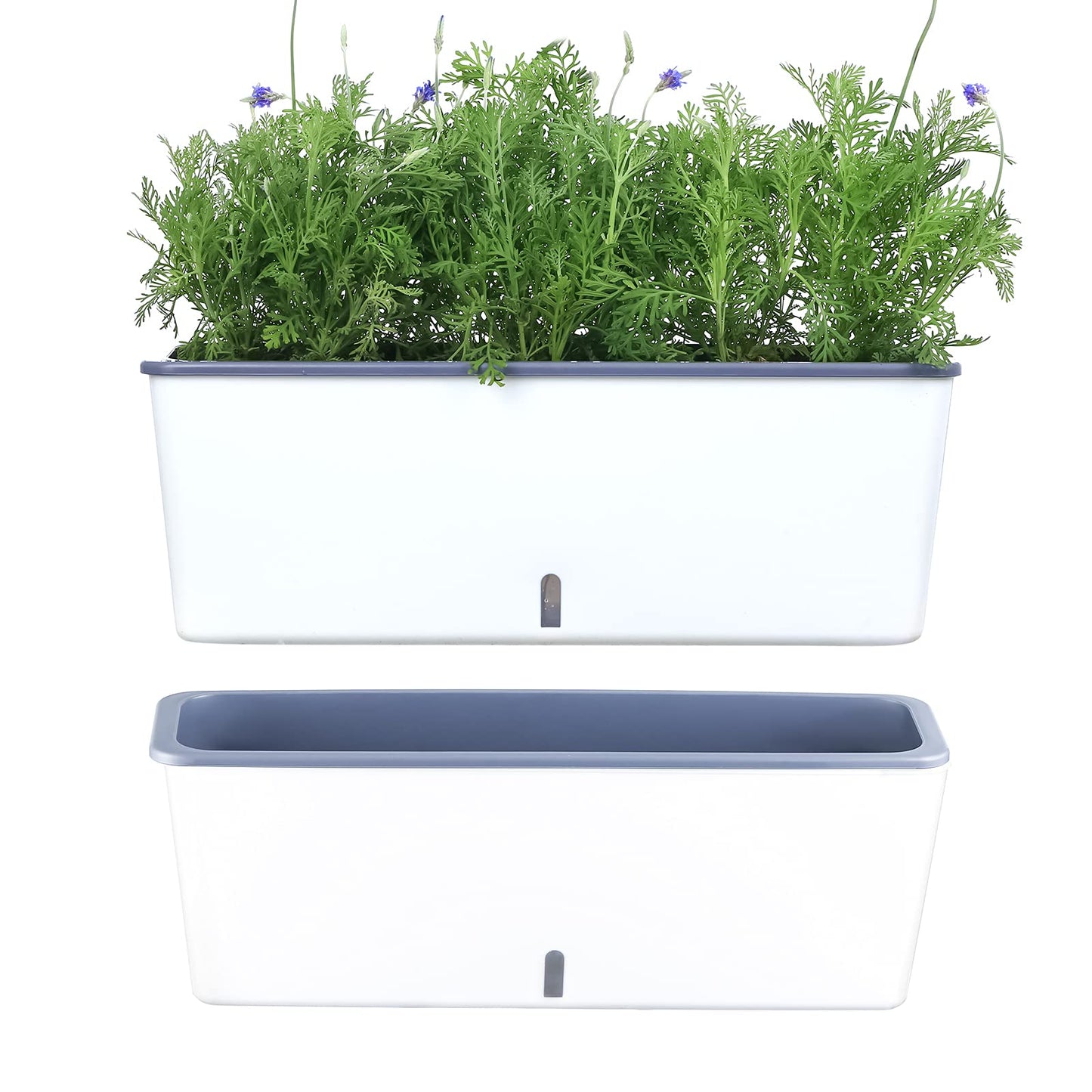 2 Pack Rectangular Planter 17 x 4.5 in Self Watering Planter Window Sill Planters Indoor Rectangle Planter Self Watering Pots Plastic Plant pots with Drainage Holes White Flower Pot Indoor