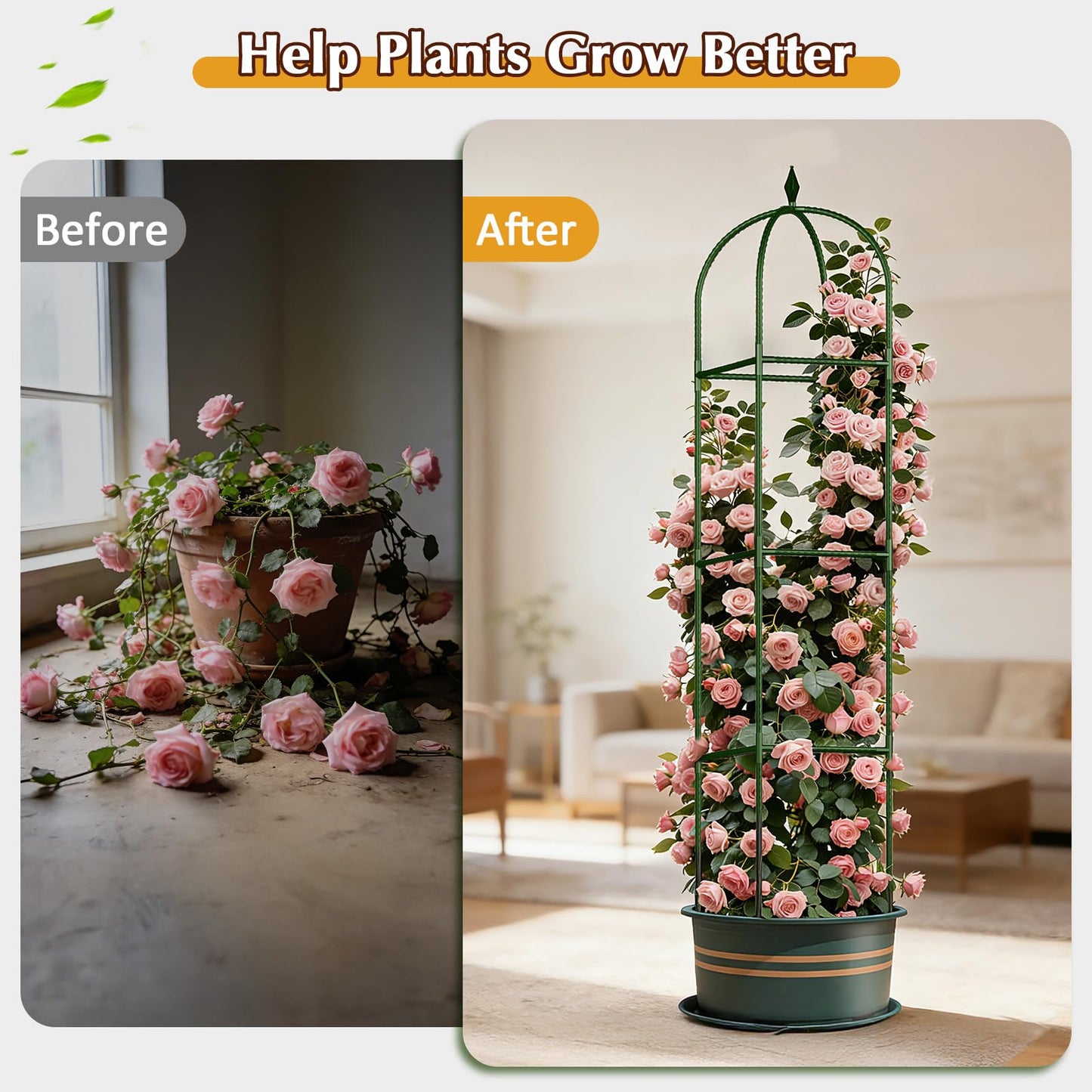 Garden Trellis for Climbing Plants, Tomato Cage, Rose, Flowers, Grape, Pea, Cucumber Trellis, Rustproof Plastic Coated Metal Plant Support for Potted Plants Indoor Outdoor - 1PC Plant Trellis