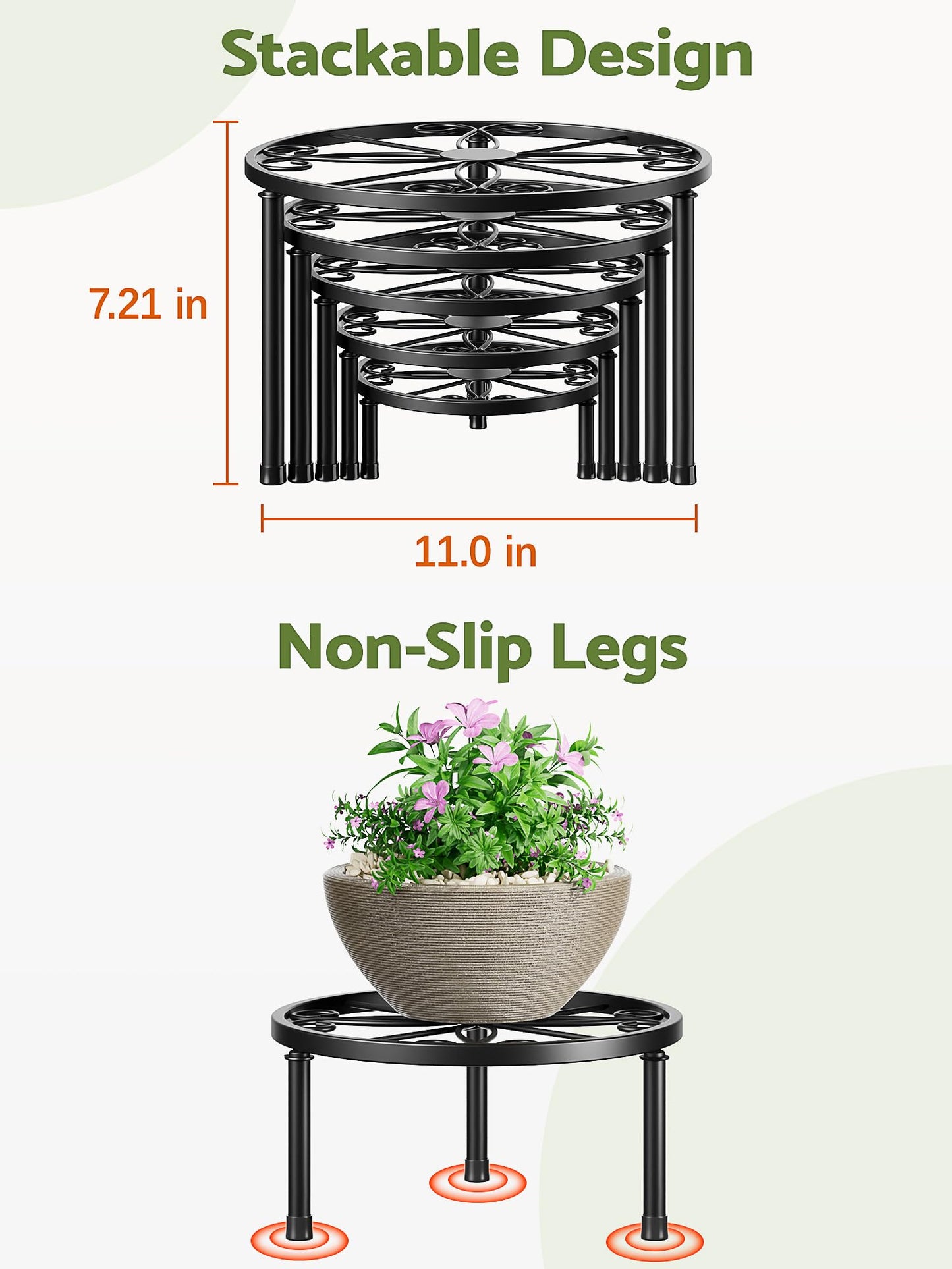NQW 5 Pack Plant Stand Indoor Outdoor,Heavy Duty Black Iron Potted Stand Holder,Anti-Rust Iron Flower Pot Stand Decoration Racks Plant Display Shelf for Living Room, Garden, Balcony(WhiteS)