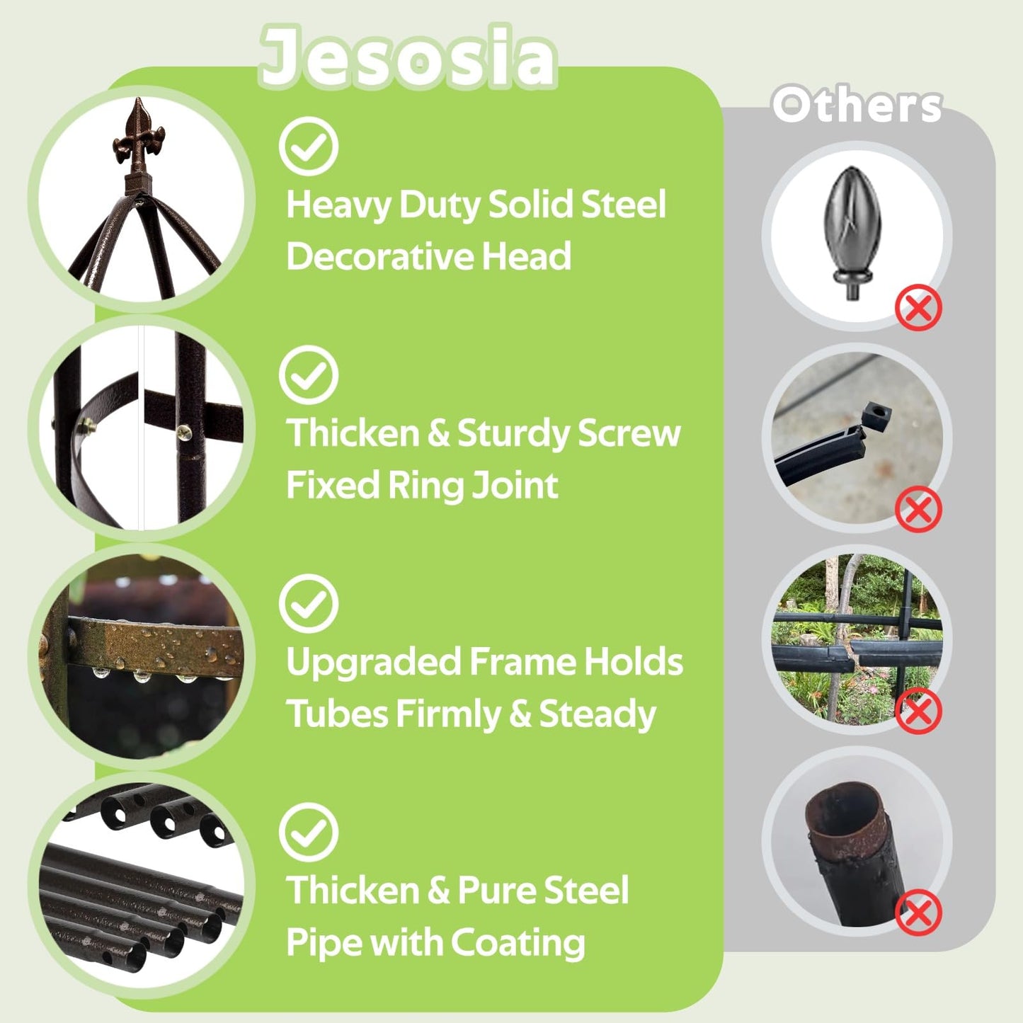Jesosia 100% Metal Obelisk Trellis for Climbing Plants Outdoor - Heavy Duty Stone Coated Steel Garden Arch Trellis - Tall Sturdy Rustproof Vertical Plant Support for Climbing Vine Vegetables Flowers