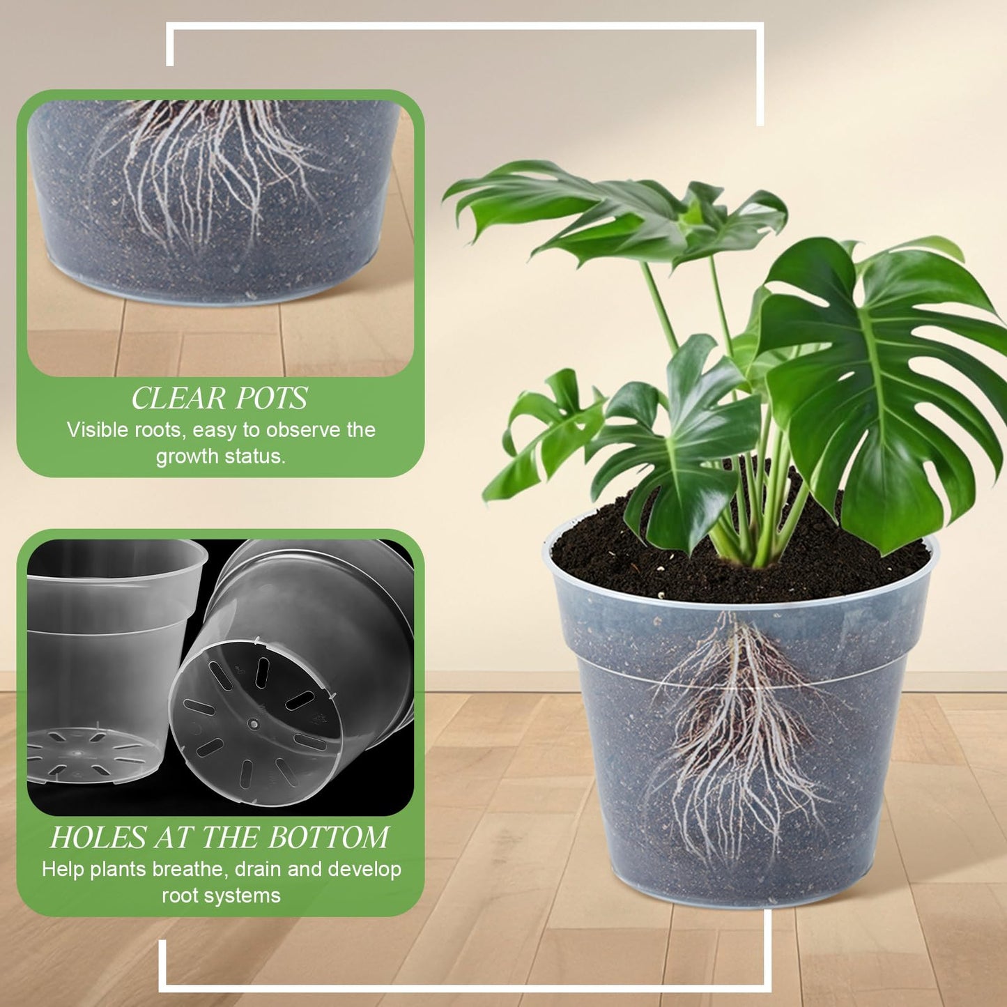 Vesici 24 Pcs 3/4/5/6/7/8/9/10 Inch Large Thickened Clear Nursery Pots Variety Pack Plant Pots with Drainage Holes Planters for Indoor Plants Flexible Transparent Plastic Plant Bottle Succulents