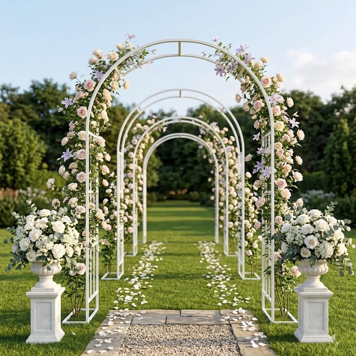Metal Garden Arch Trellis for Climbing Plants, 4.6ft 7.8ft 10ft Outdoor Archway Arbor Stand for Roses, Cucumber Vines Frame for Raised Bed, Patio Backyard Wedding Decoration(Green,W7.87ft*H7.22ft)
