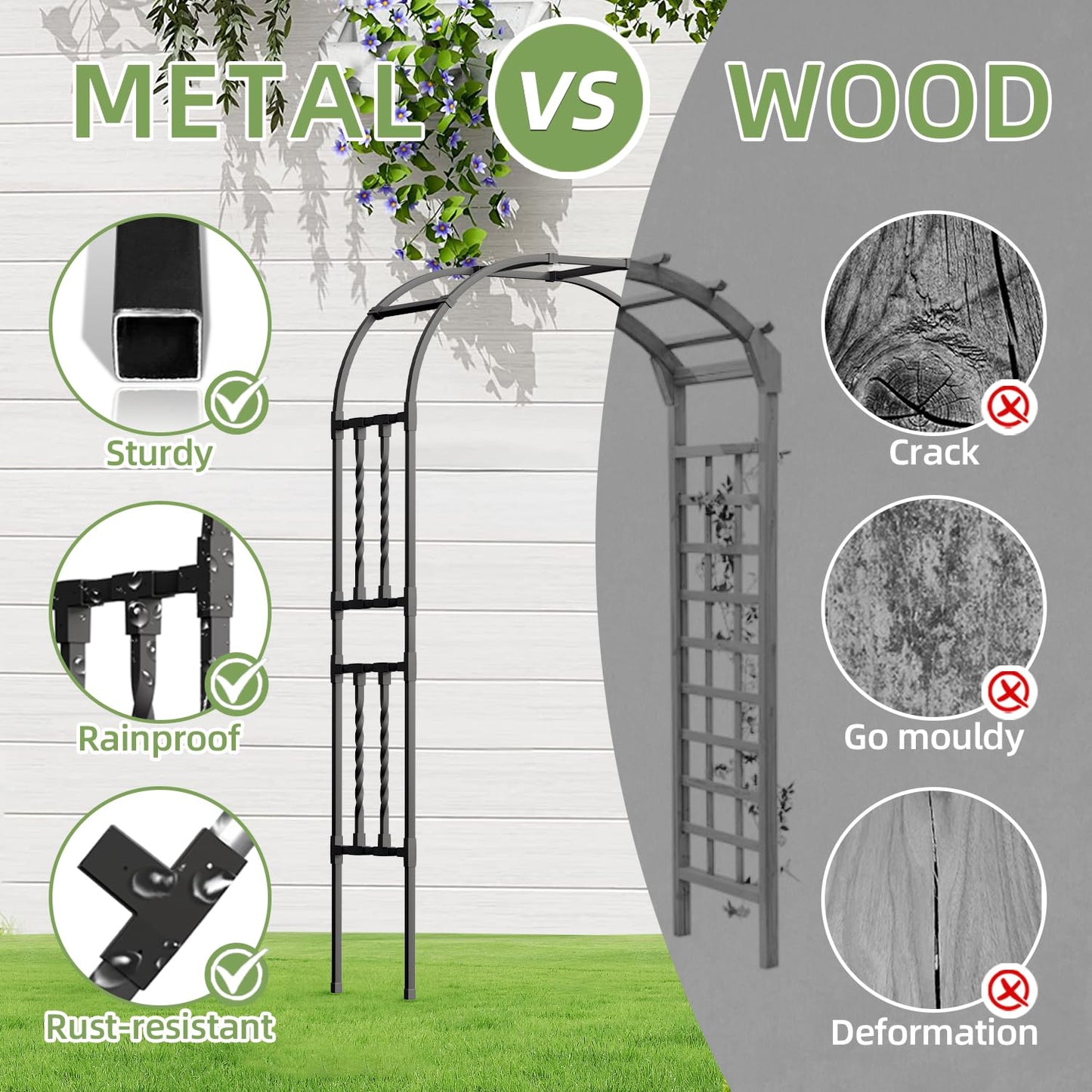 6.9x7.9FT Square Tube Garden Arbor Trellis,Unique Design Metal Arch for Climbing Plants Outdoor,Large Wedding Arch for Ceremony,Lawn Patio Backyard Decoration