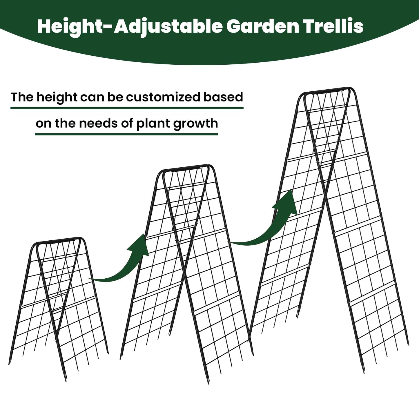A-Frame Cucumber Trellis for Raised Bed, 50"x 16" Adjustable Heavy Duty Metal Garden Trellis for Climbing Plants Outdoor, Plant Support for Tomatoes Pea Bean Grape Vining Vegetables (1 Pack)